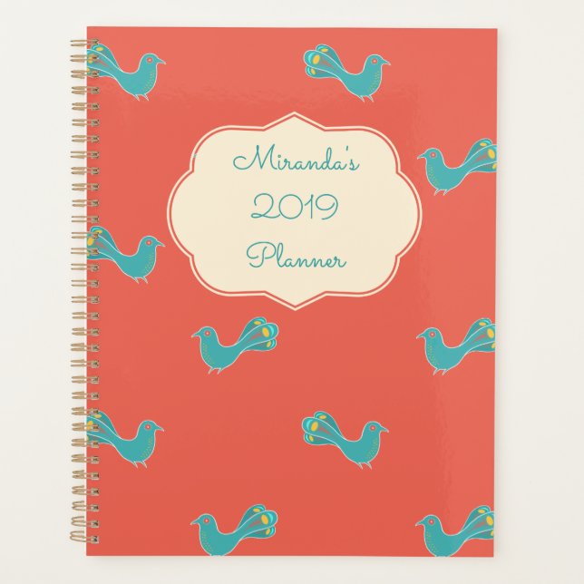 Agenda Ave azul personalizable (Anverso)