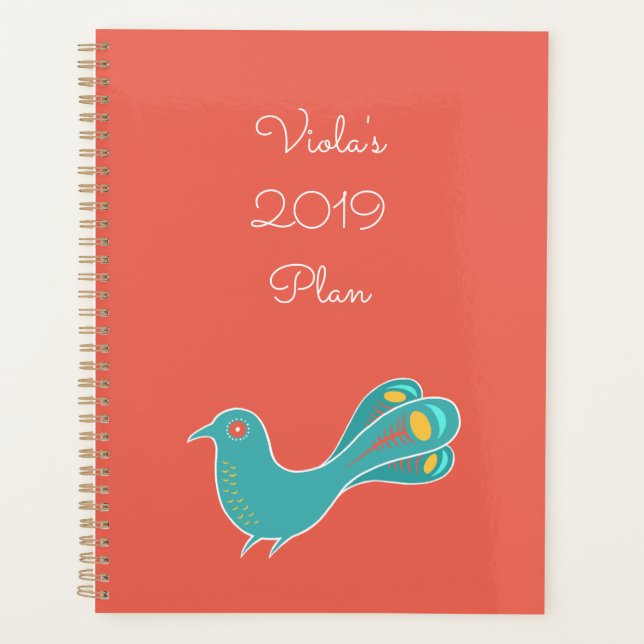 Agenda Ave azul personalizable (Anverso)