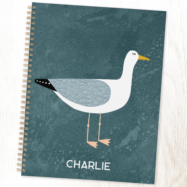 Agenda Ave costera de gaviota personalizada (Seagull personalized name coastal bird cover planner)