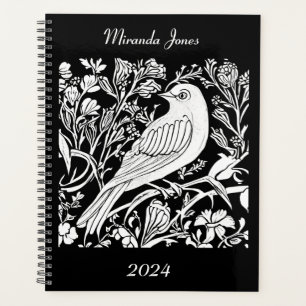 Agenda Ave de Art Nouveau en una rama de blanco sobre neg