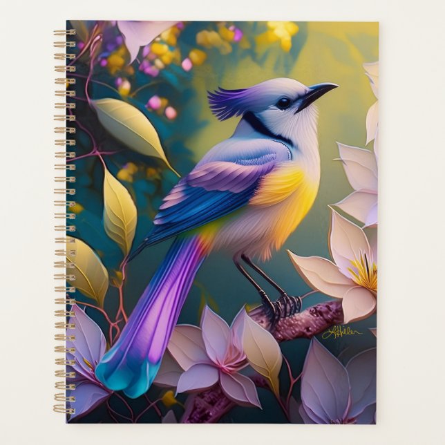 Agenda Ave Fantasía Amarilla Violeta Tufted (Anverso)