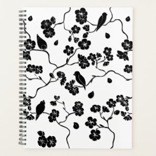 Agenda Aves con motivos blancos y negros en flores de cer