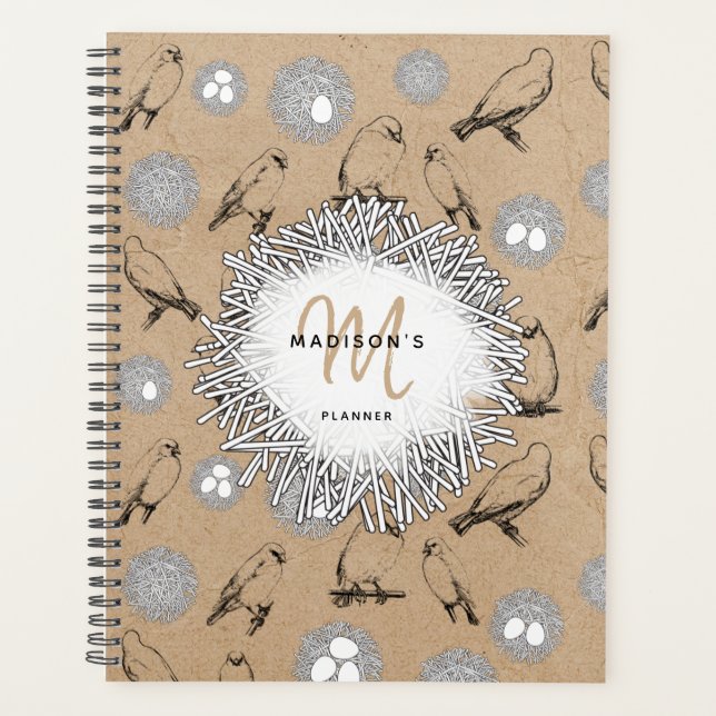 Agenda Aves de época y Nest Rustic Kraft Brown (Anverso)