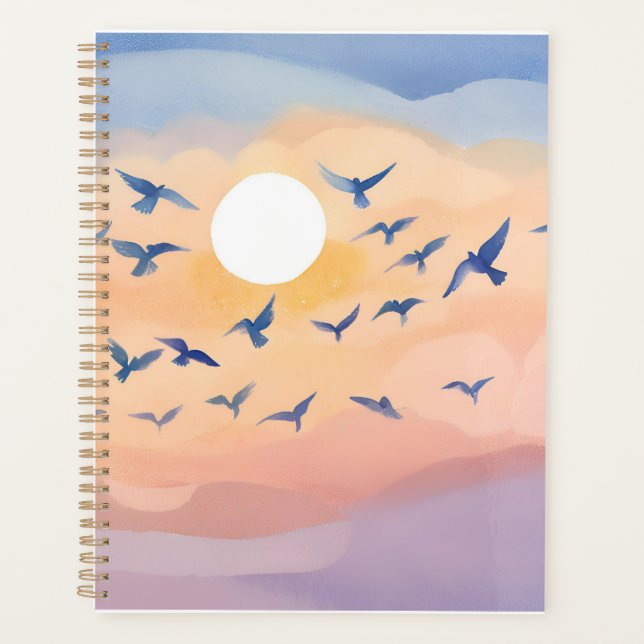 Agenda Aves en vuelo | Acuarela de la naturaleza del sol (Anverso)
