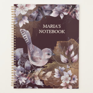 Agenda Aves florales Mariposas acuarela púrpura