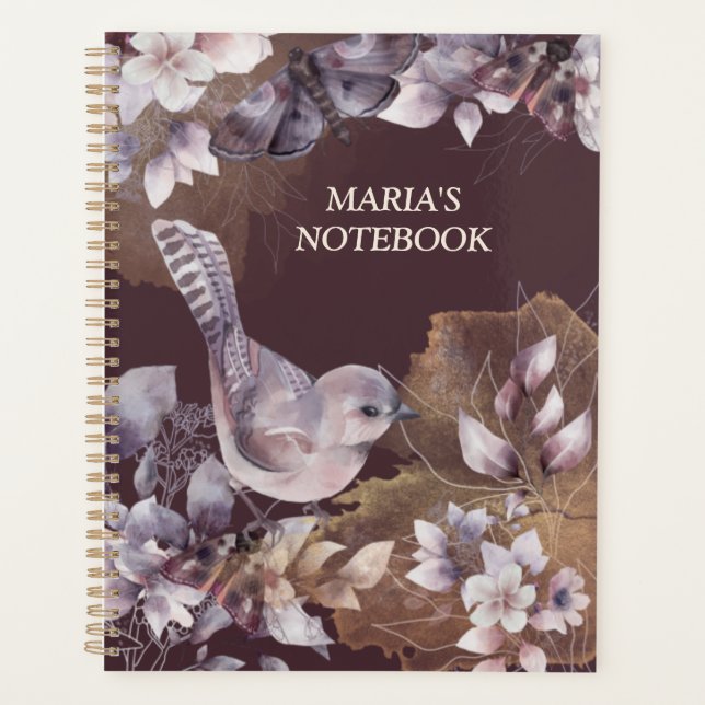 Agenda Aves florales Mariposas acuarela púrpura (Anverso)