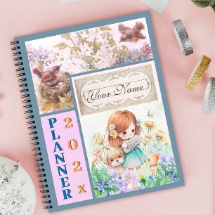Agenda Aves, flores, niñita y cachorros