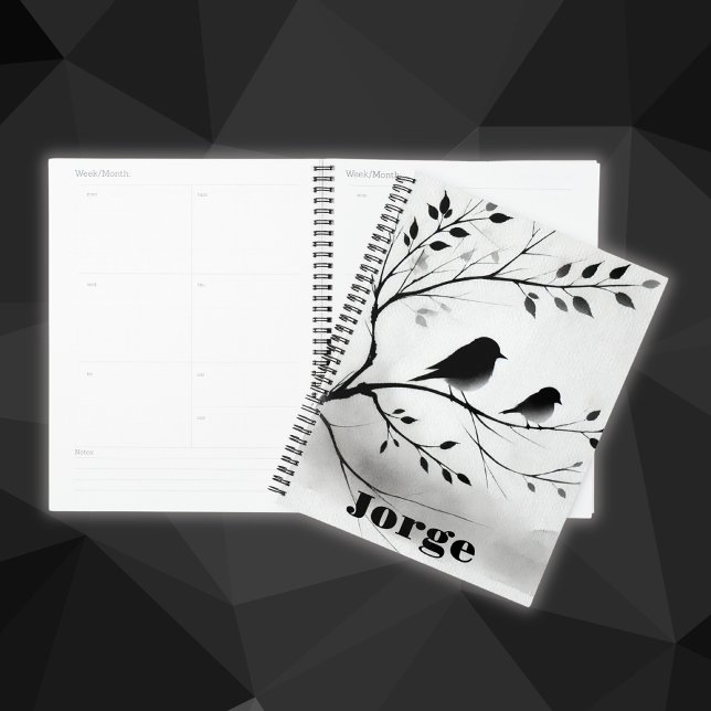 Agenda Aves simples blancas y negras perfilando en árbole (Subido por el creador)