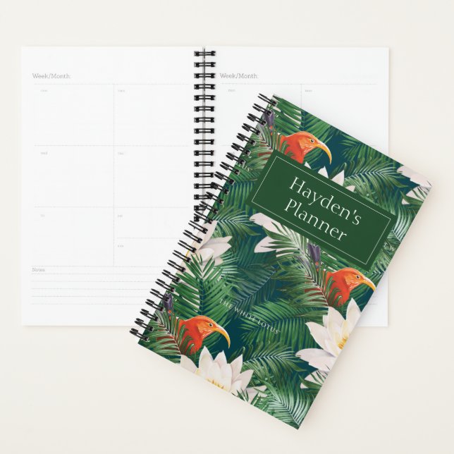 Agenda Aves tropicales del Lotus blanco y patrón de Lotus (Demostración)