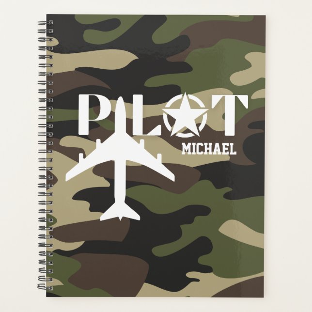 Agenda Avión piloto y militar, camuflaje, Minimalista (Anverso)