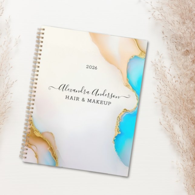 Agenda Aviso de firma de detalles de oro azul de lujo (Luxury Agate Blue Gold Details Signature Script Planner)