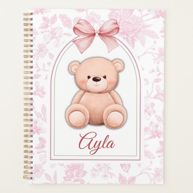 Agenda Ayla | Diseño de guardería de osito rosado persona (Anverso)