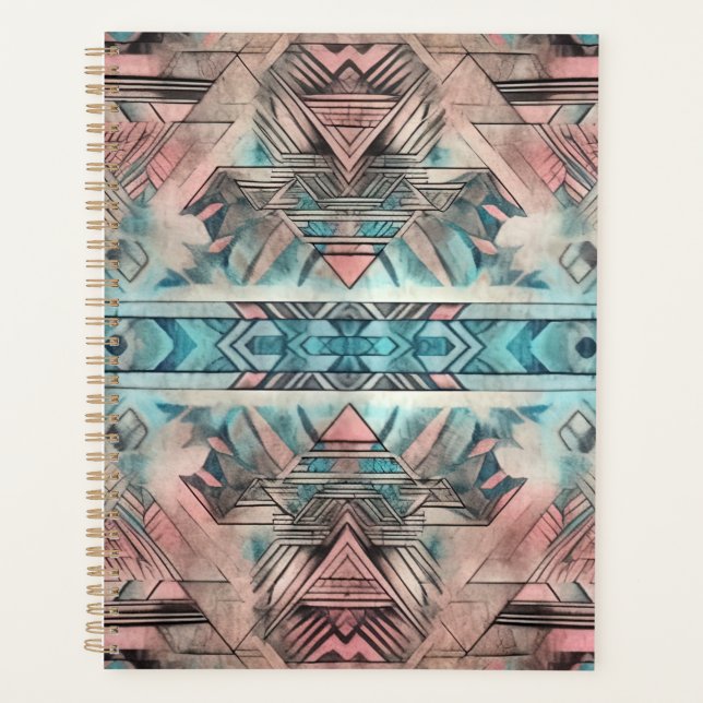 Agenda Azteca Pastel Sudoeste Rosa Y Azul (Anverso)
