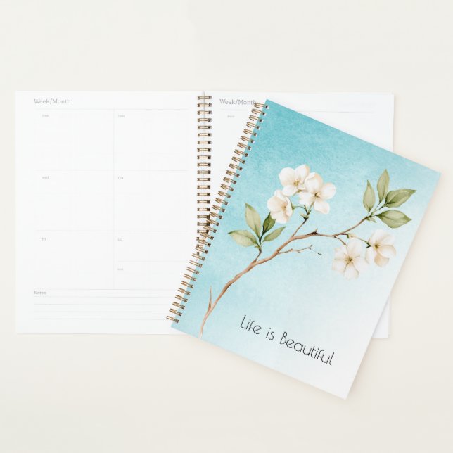 Agenda Azul Acuático Floral Blanco (Demostración)