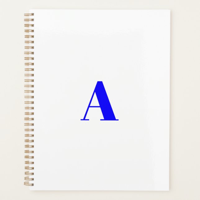 Agenda azul cobalto blanco minimalista monogramado (Anverso)