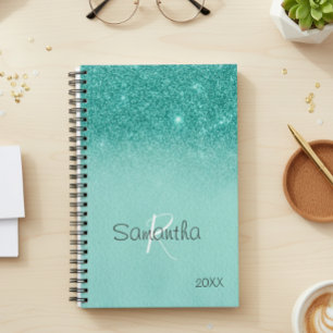 Agenda Azul Huevo de Robin Brillo Purpurina Monograma Anu