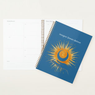 Agenda Azul Imagina Soñar Cree Oro Naranja Sol Mano