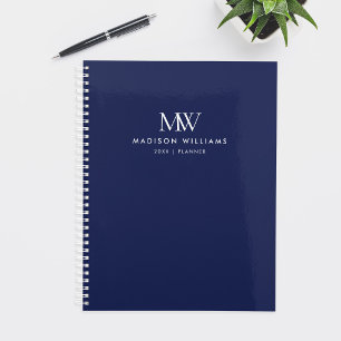 Agenda Azul Marino Monograma Moderno Elegante Sencillo