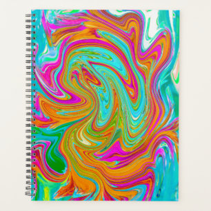Agenda Azul, Naranja y Rosa Caliente Groovy Abstracto Ret