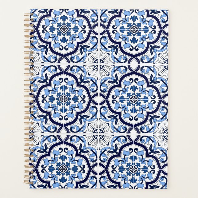 Agenda  Azul Ornate Floral Mediterráneo Tile Siciliano (Anverso)