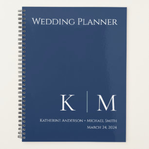 Agenda Azul oscuro y blanco - Monograma-Boda-Planner