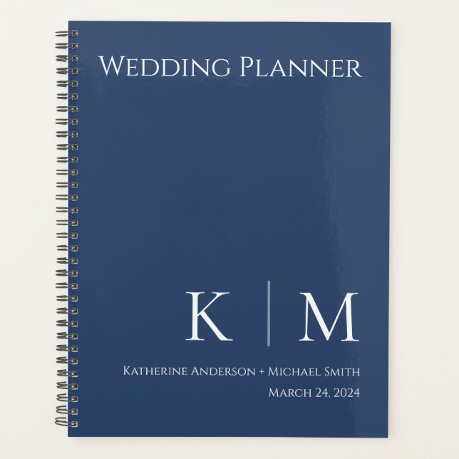 Agenda Azul oscuro y blanco - Monograma-Boda-Planner (Anverso)