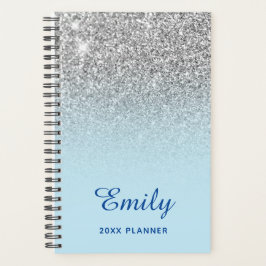 Agenda Azul Pastel Plateado Brillo Ombre Personalizado
