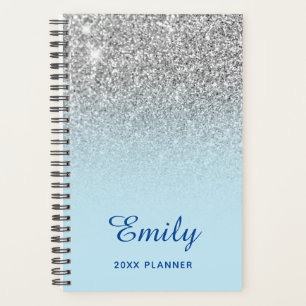 Agenda Azul Pastel Plateado Brillo Ombre Personalizado