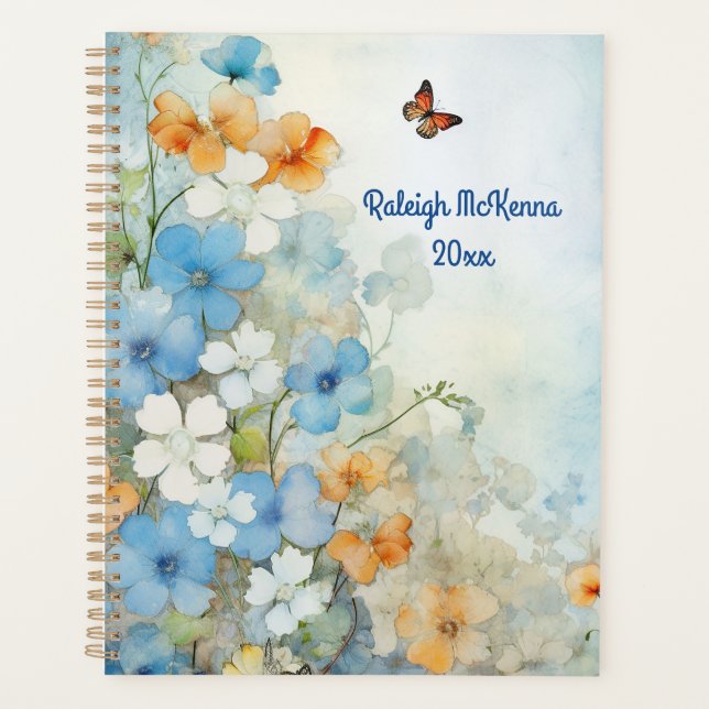 Agenda Azul, Peach y Flores Silvestres Blancas (Anverso)