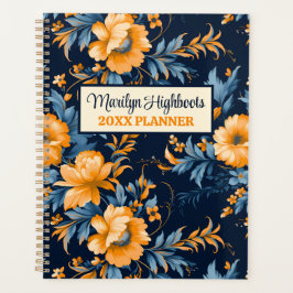 Agenda Azul prusiano, Naranja y floral de mostaza