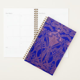 Agenda Azul real,Patrón Art Nouveau,púrpura real, flora