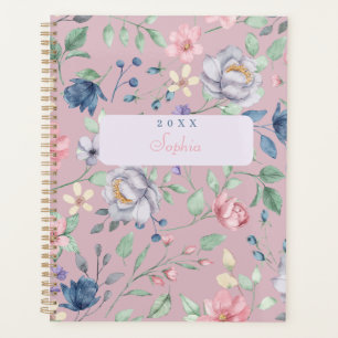 Agenda Azul rosa y amarillo floral diseñado morado