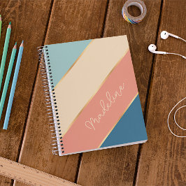 Agenda Azul Teal Coral Verde Océano Personalizado Raya
