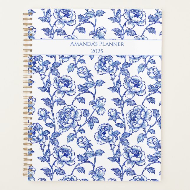 Agenda Azul y Blanco Chinoiserie Rosa  (Anverso)