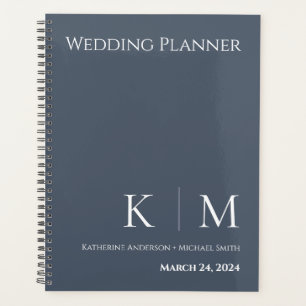 Agenda Azul y blanco - Monograma-Boda-Planificador