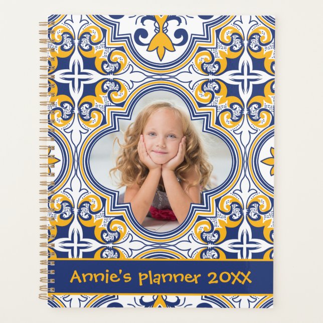 Agenda Azulejos azules y amarillos, foto personalizado  (Anverso)