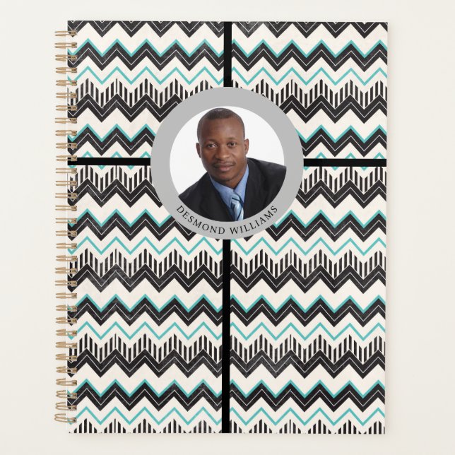 Agenda B & W personalizada ZigZag Patterned 1-Image (Anverso)