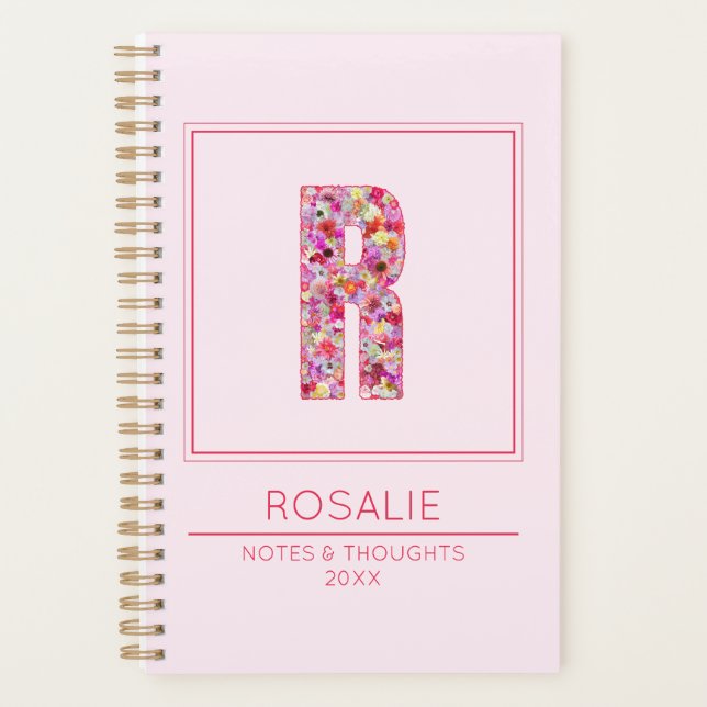 Agenda Baby Pink Floral Monogrammed Name Letter R (Anverso)