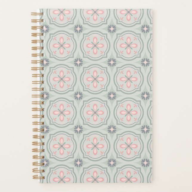 Agenda Baldosas Florales Verde Pastel (Anverso)
