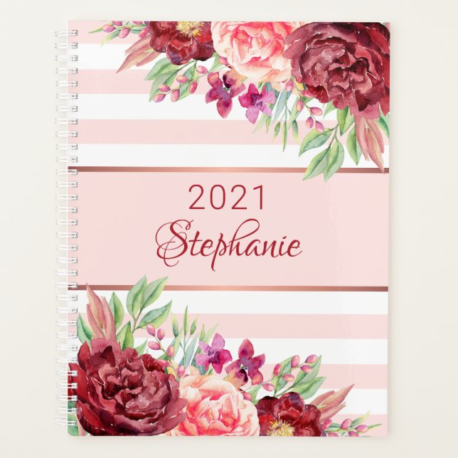 Agenda Banda rosa Rubor floral moderna personalizada (Anverso)
