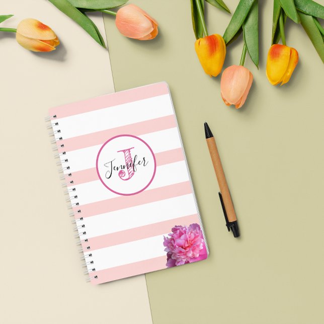Agenda Banda rosada y monogramado Peony Personalizado (Subido por el creador)