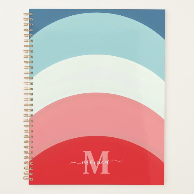Agenda Bandas de la curva del arcoiris rosa azul Monogram (Anverso)