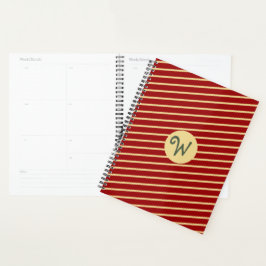 Agenda Bandas doradas monogramadas en rojo