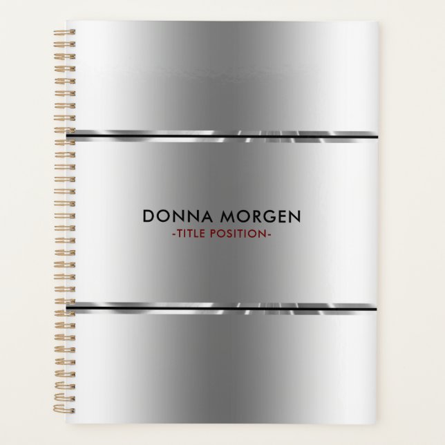 Agenda Bandas modernas y brillantes de plata y negro (Anverso)