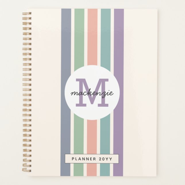 Agenda Bandas Pastel Coloridas Monogramadas Personalizada (Anverso)