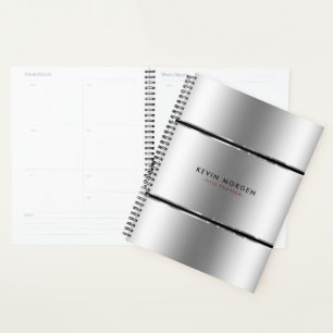 Agenda Bandas plateadas metálicas brillantes y negras