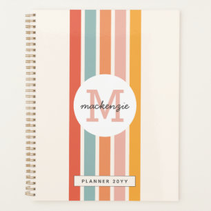 Agenda Bandas retro-coloreadas monogramadas personalizada