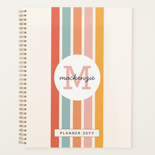 Agenda Bandas retro-coloreadas monogramadas personalizada (Anverso)