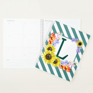 Agenda Bandas Verde azuladas monograma de girasol