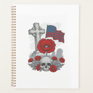 Agenda Bandera de amapola conmemorativa Cruz Grabado Vint